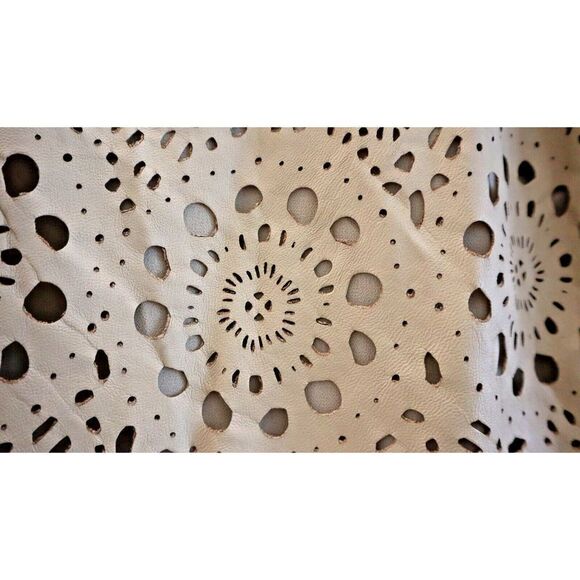 Lauren Ralph Lauren Women's Sz 10 Beige Lamb Leather Peplum Cutout Blouse $395 - Picture 3 of 13